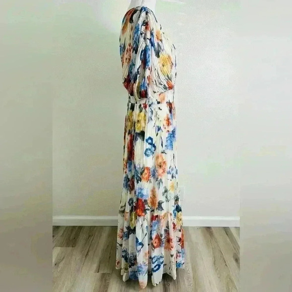 Express Floral Draped Sleeve Pleated Maxi Dress Size Large - Picture 7 of 14